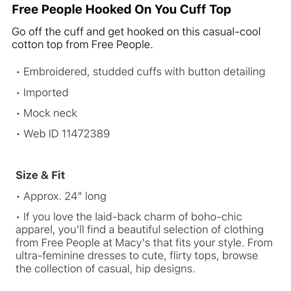 Free people hooked on you cuff top M NWT - Picture 10 of 10